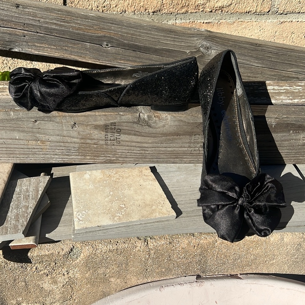Libby . Edelman Black Glitter BIG Bow Flats. 🥿 Size 7. NWOT - Picture 2 of 5